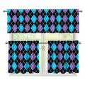 Black Purple And Blue Argyle Print 3 Piece Kitchen Curtains