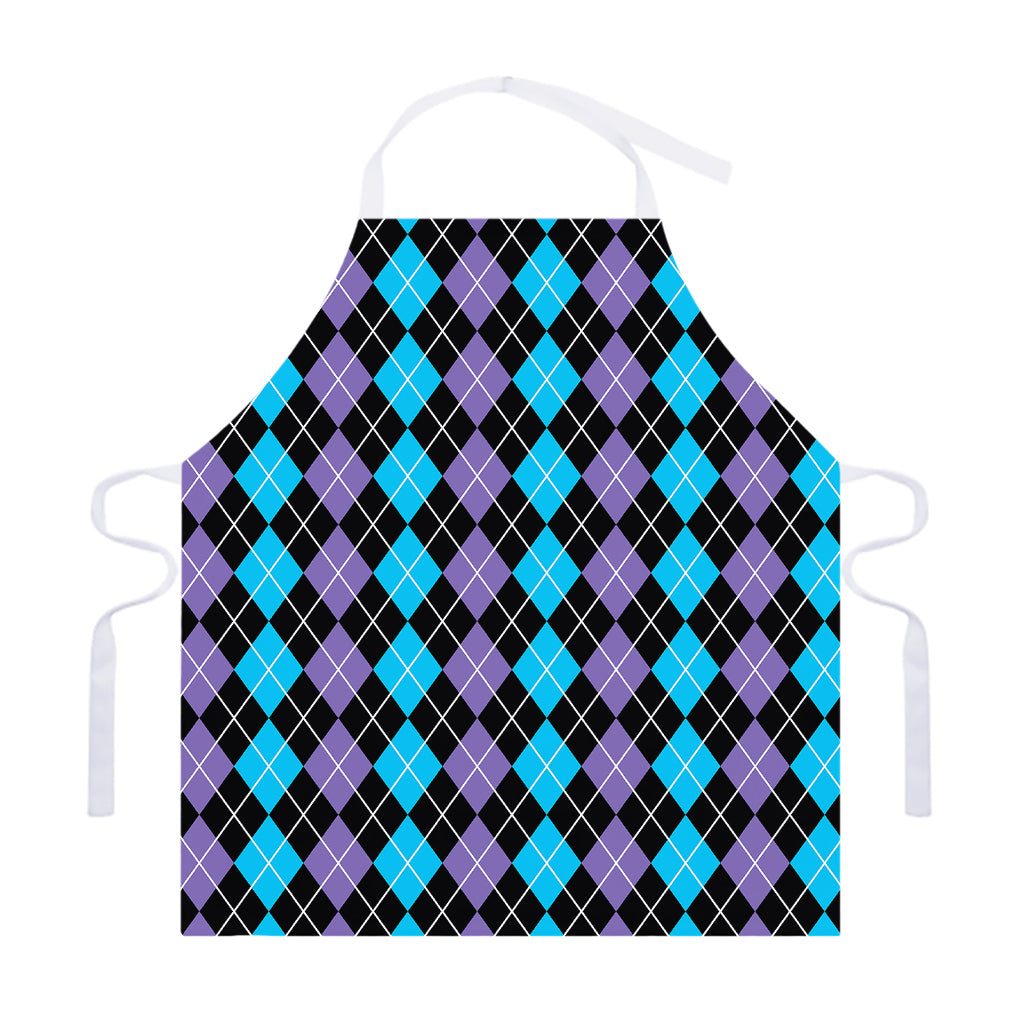 Black Purple And Blue Argyle Print Adjustable Apron