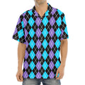 Black Purple And Blue Argyle Print Aloha Shirt