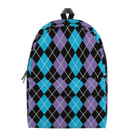 Black Purple And Blue Argyle Print Backpack