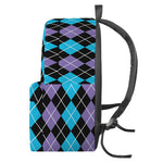 Black Purple And Blue Argyle Print Backpack