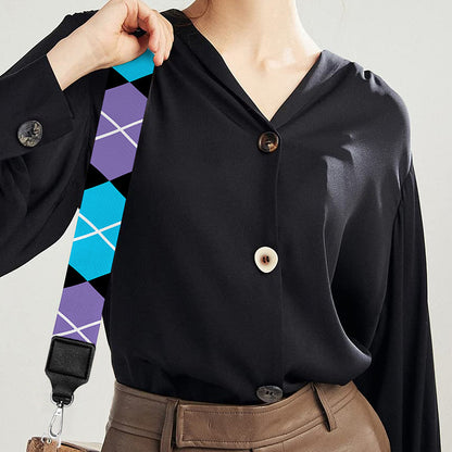 Black Purple And Blue Argyle Print Bag Strap