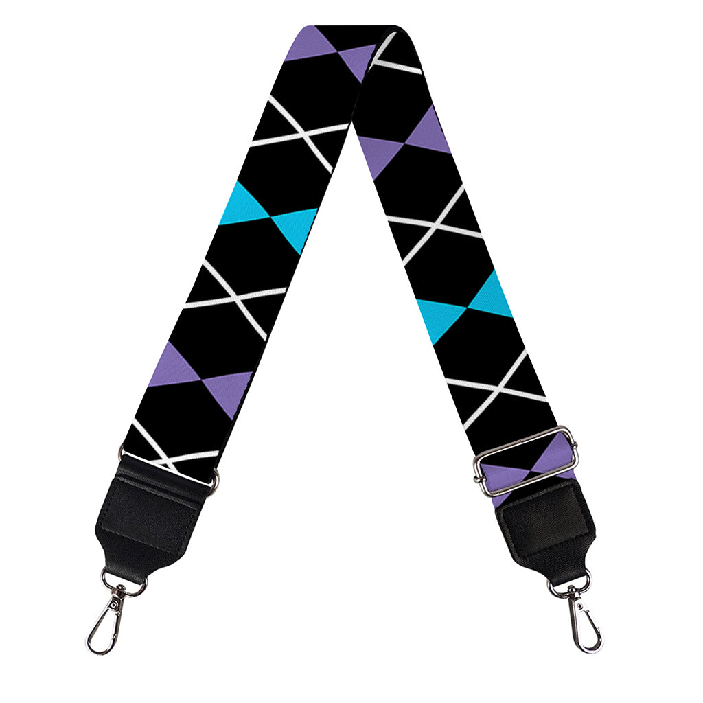 Black Purple And Blue Argyle Print Bag Strap