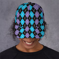 Black Purple And Blue Argyle Print Baseball Cap