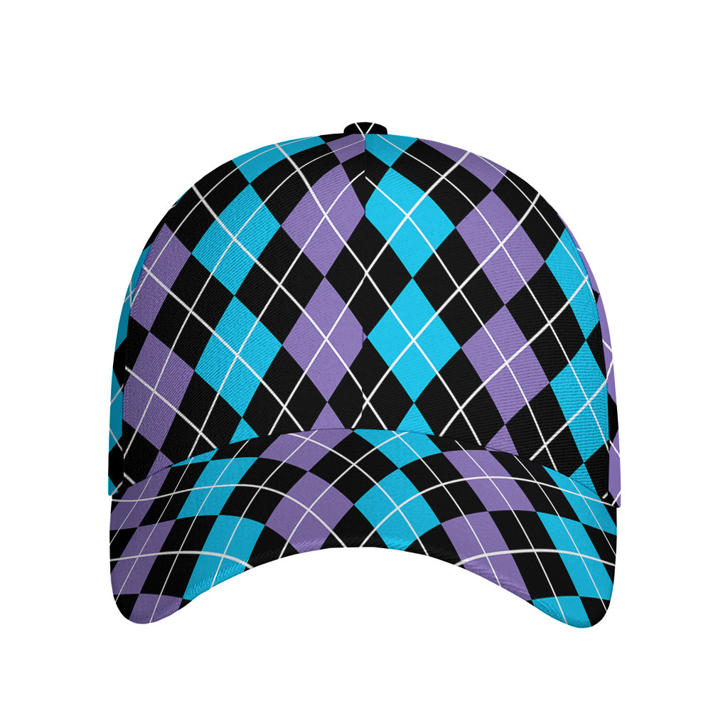 Black Purple And Blue Argyle Print Baseball Cap