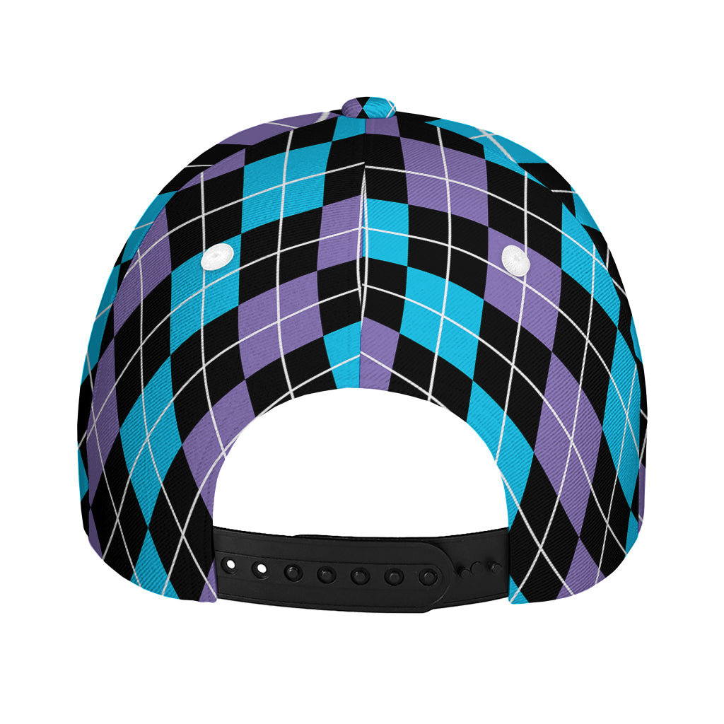 Black Purple And Blue Argyle Print Baseball Cap