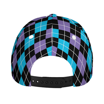 Black Purple And Blue Argyle Print Baseball Cap