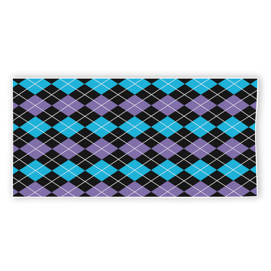 Black Purple And Blue Argyle Print Beach Towel