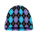 Black Purple And Blue Argyle Print Beanie