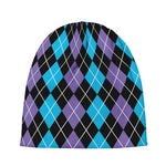 Black Purple And Blue Argyle Print Beanie