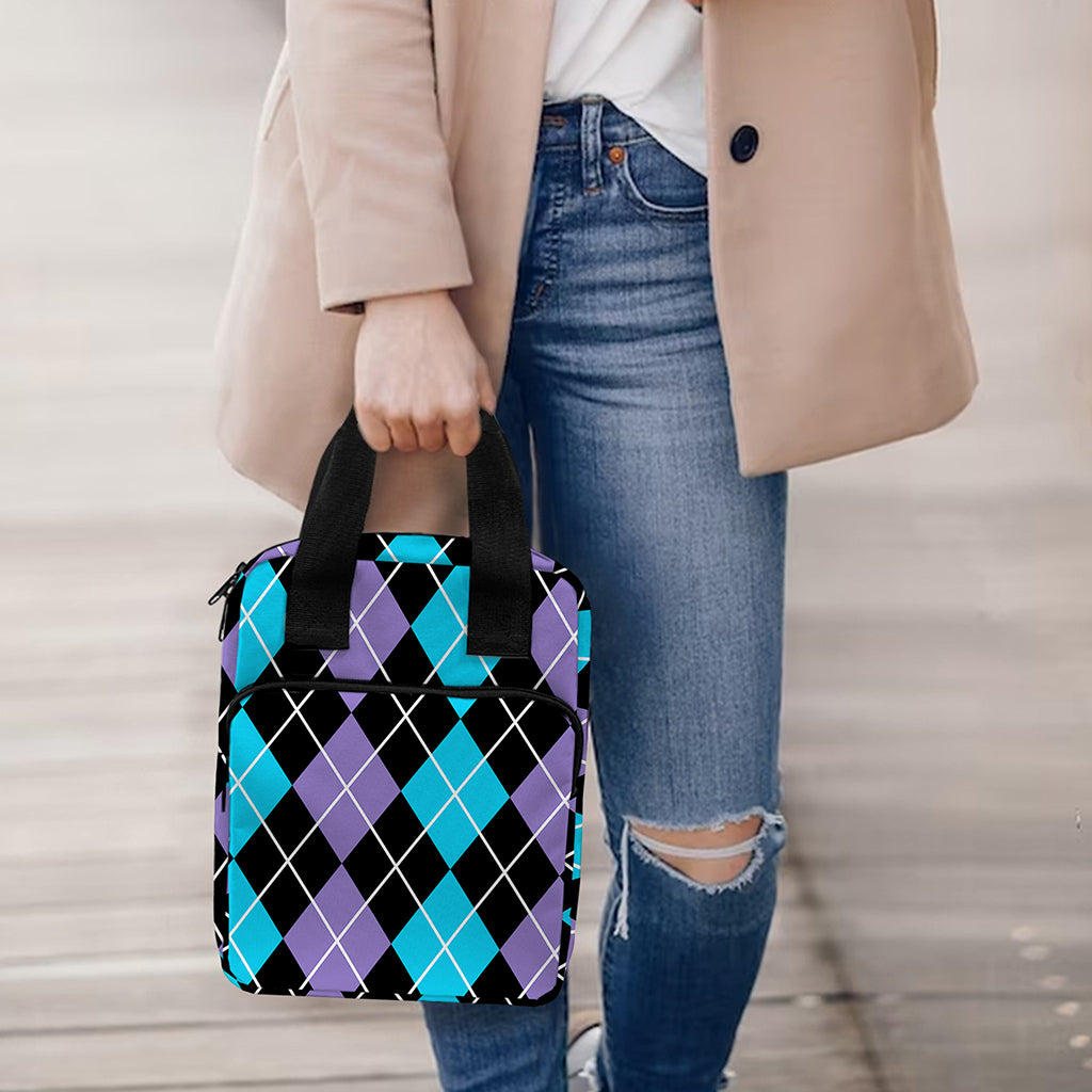 Black Purple And Blue Argyle Print Bible Tote Bag