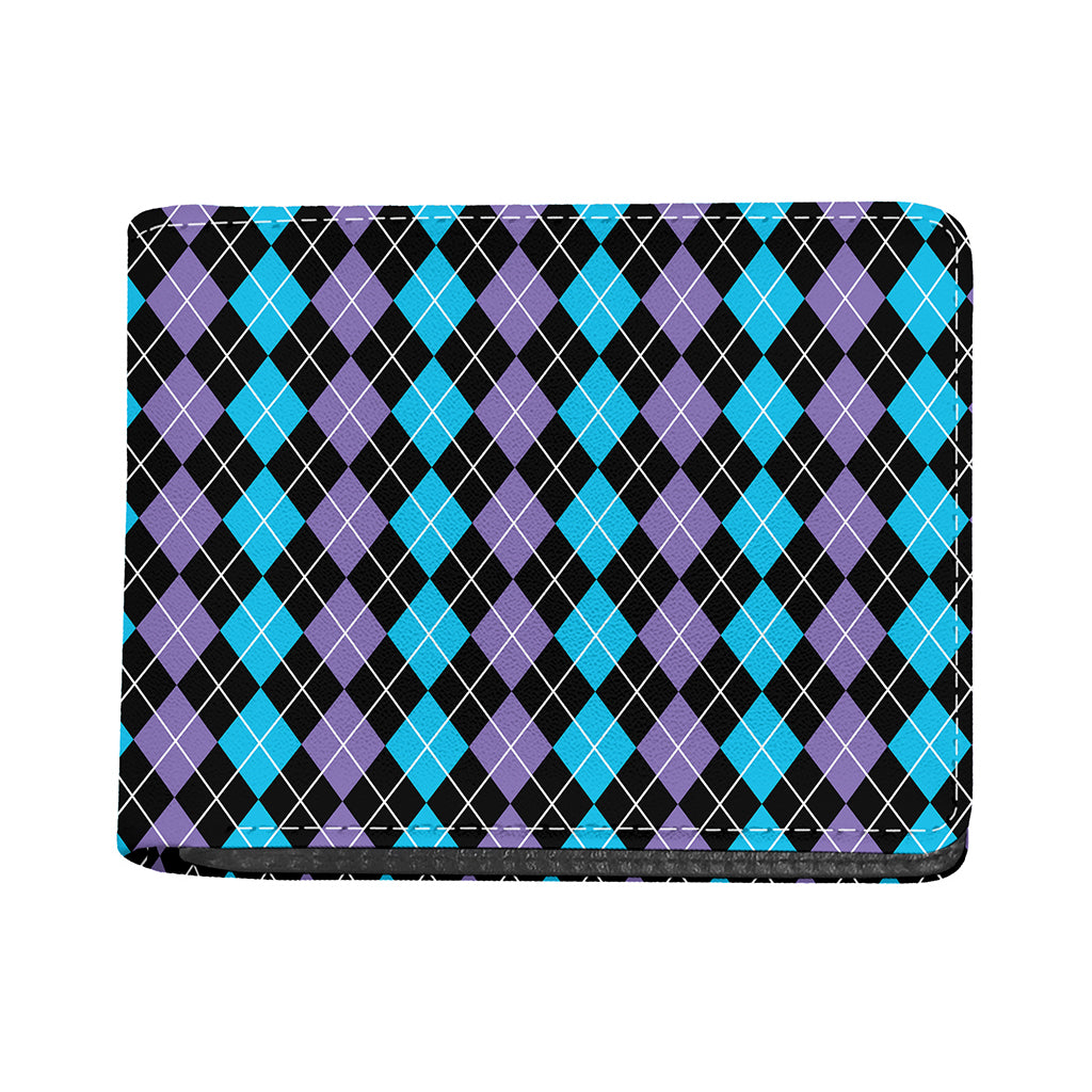 Black Purple And Blue Argyle Print Bifold Wallet