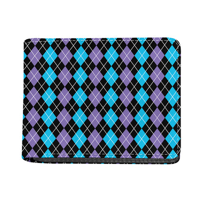 Black Purple And Blue Argyle Print Bifold Wallet
