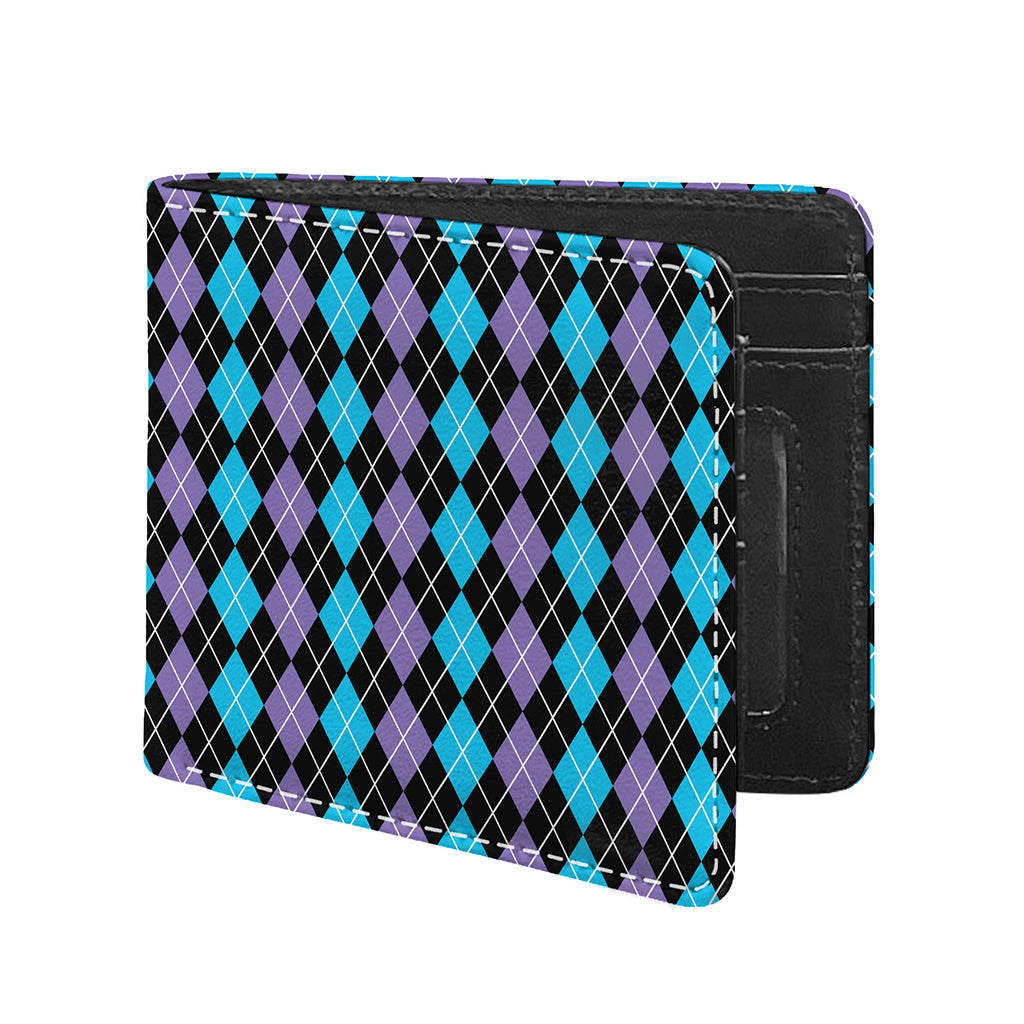 Black Purple And Blue Argyle Print Bifold Wallet