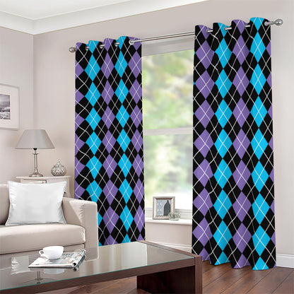 Black Purple And Blue Argyle Print Blackout Grommet Curtains