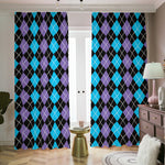 Black Purple And Blue Argyle Print Blackout Pencil Pleat Curtains