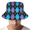Black Purple And Blue Argyle Print Bucket Hat
