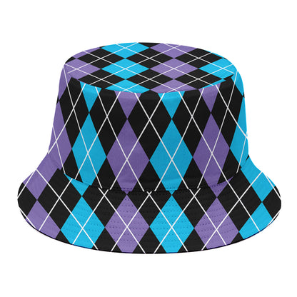 Black Purple And Blue Argyle Print Bucket Hat