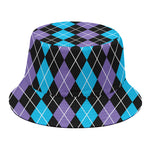 Black Purple And Blue Argyle Print Bucket Hat