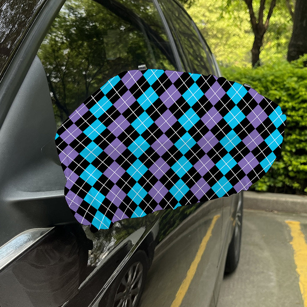 Black Purple And Blue Argyle Print Car Side Mirror Covers