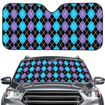 Black Purple And Blue Argyle Print Car Windshield Sun Shade