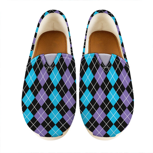 Black Purple And Blue Argyle Print Casual Shoes
