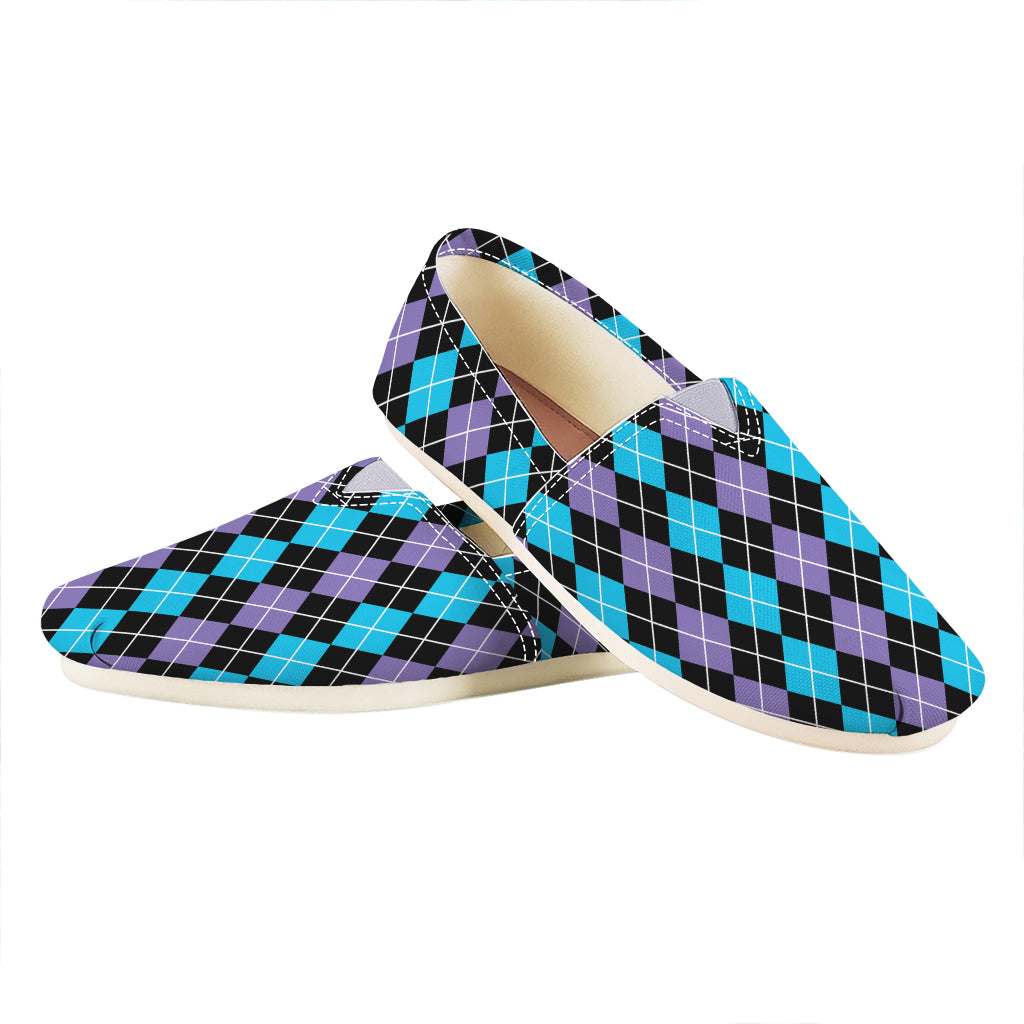 Black Purple And Blue Argyle Print Casual Shoes