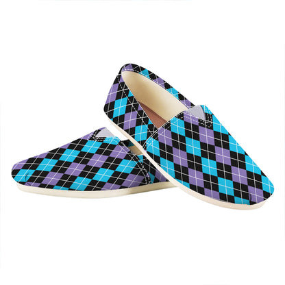 Black Purple And Blue Argyle Print Casual Shoes