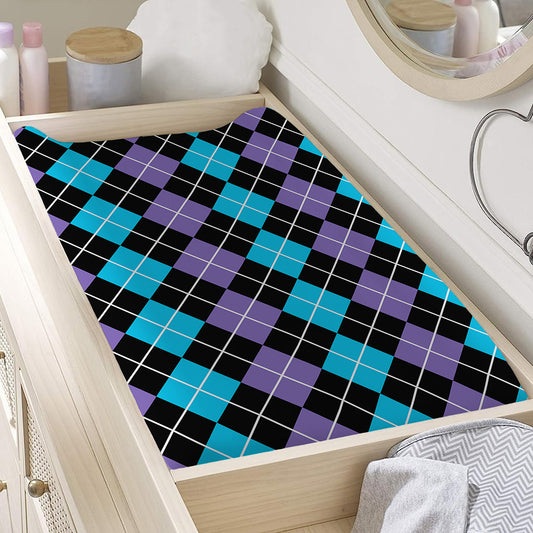 Black Purple And Blue Argyle Print Changing Pad Cover