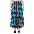 Black Purple And Blue Argyle Print Chiffon Maxi Skirt