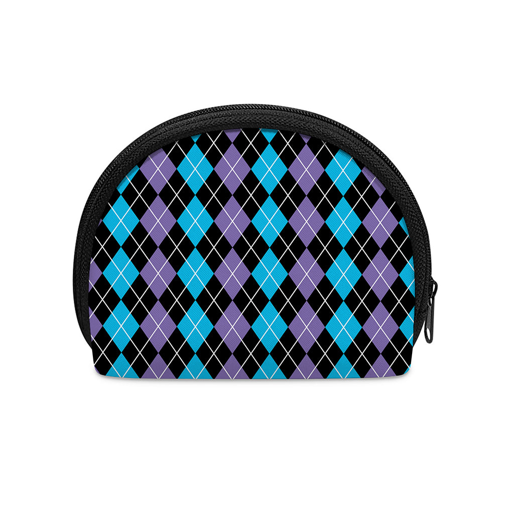 Black Purple And Blue Argyle Print Coin Purse