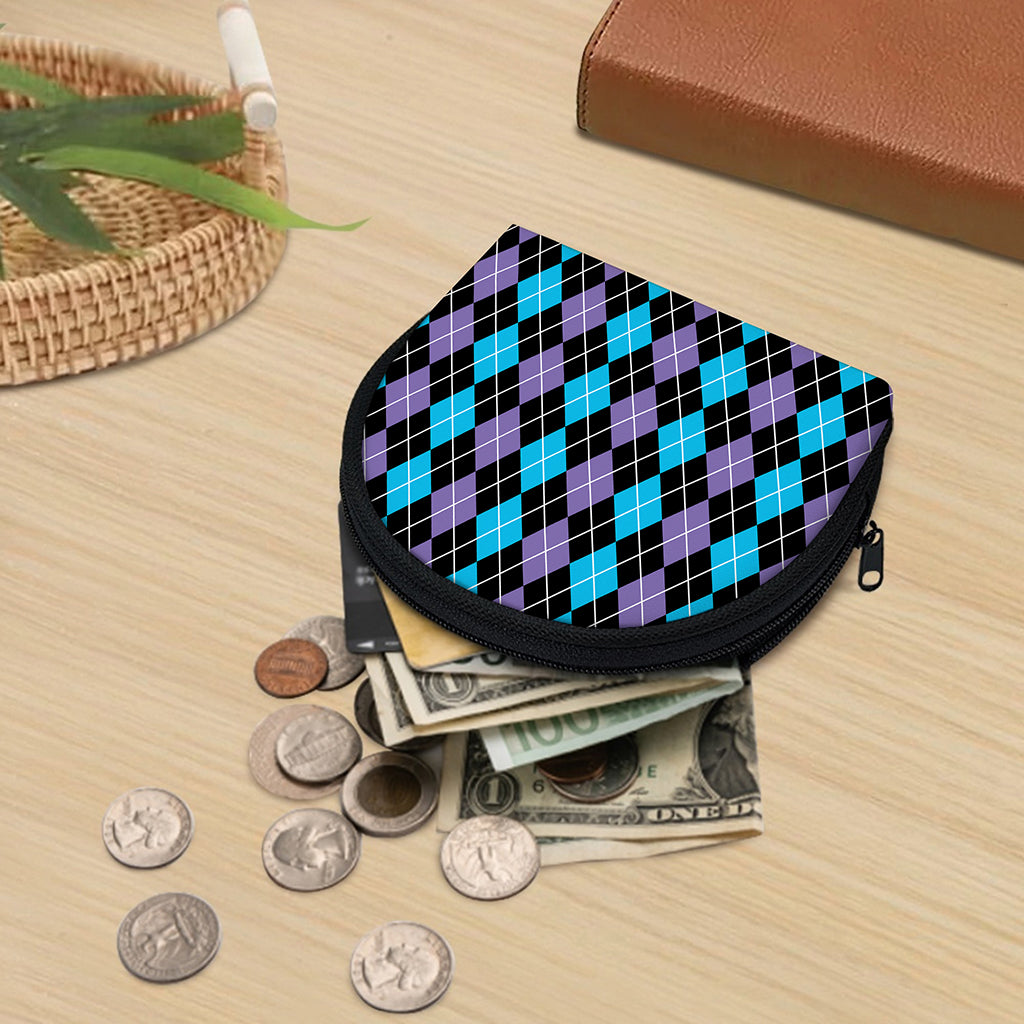 Black Purple And Blue Argyle Print Coin Purse