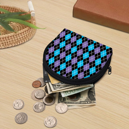 Black Purple And Blue Argyle Print Coin Purse