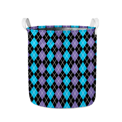 Black Purple And Blue Argyle Print Collapsible Laundry Basket