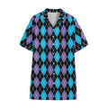 Black Purple And Blue Argyle Print Cotton Hawaiian Shirt