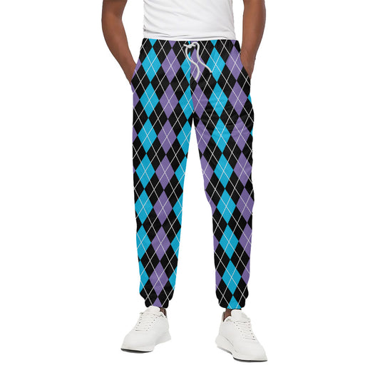 Black Purple And Blue Argyle Print Cotton Pants