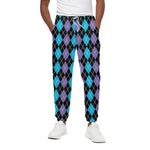 Black Purple And Blue Argyle Print Cotton Pants