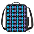 Black Purple And Blue Argyle Print Crossbody Lunch Bag