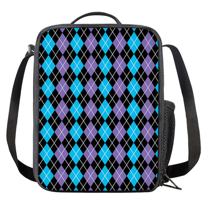 Black Purple And Blue Argyle Print Crossbody Lunch Bag
