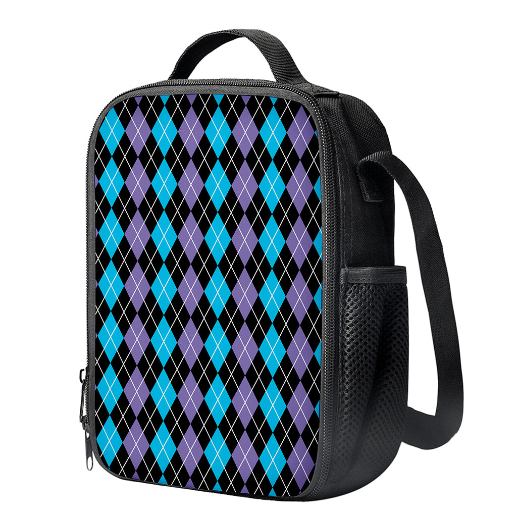 Black Purple And Blue Argyle Print Crossbody Lunch Bag