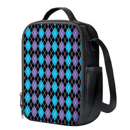 Black Purple And Blue Argyle Print Crossbody Lunch Bag