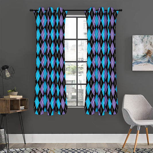 Black Purple And Blue Argyle Print Curtain