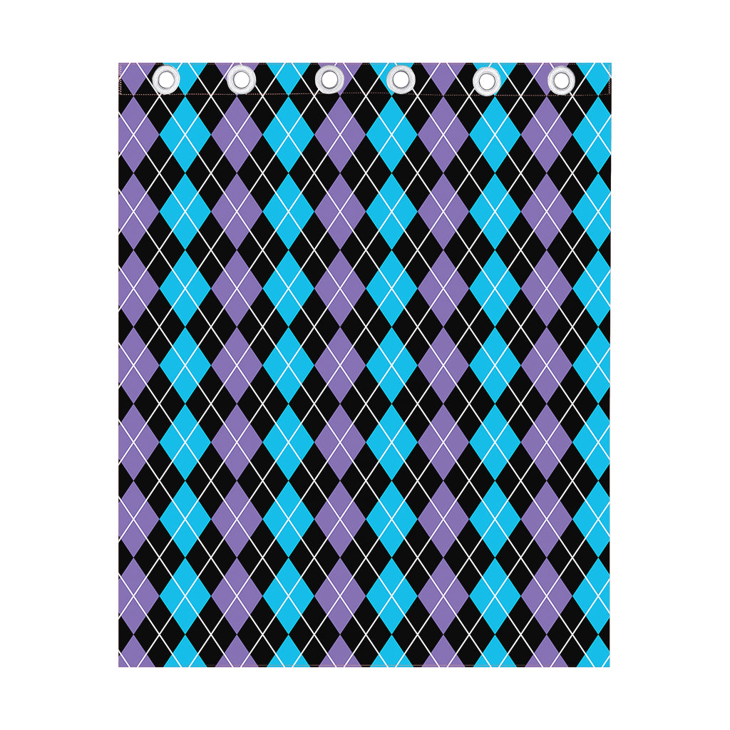 Black Purple And Blue Argyle Print Curtain