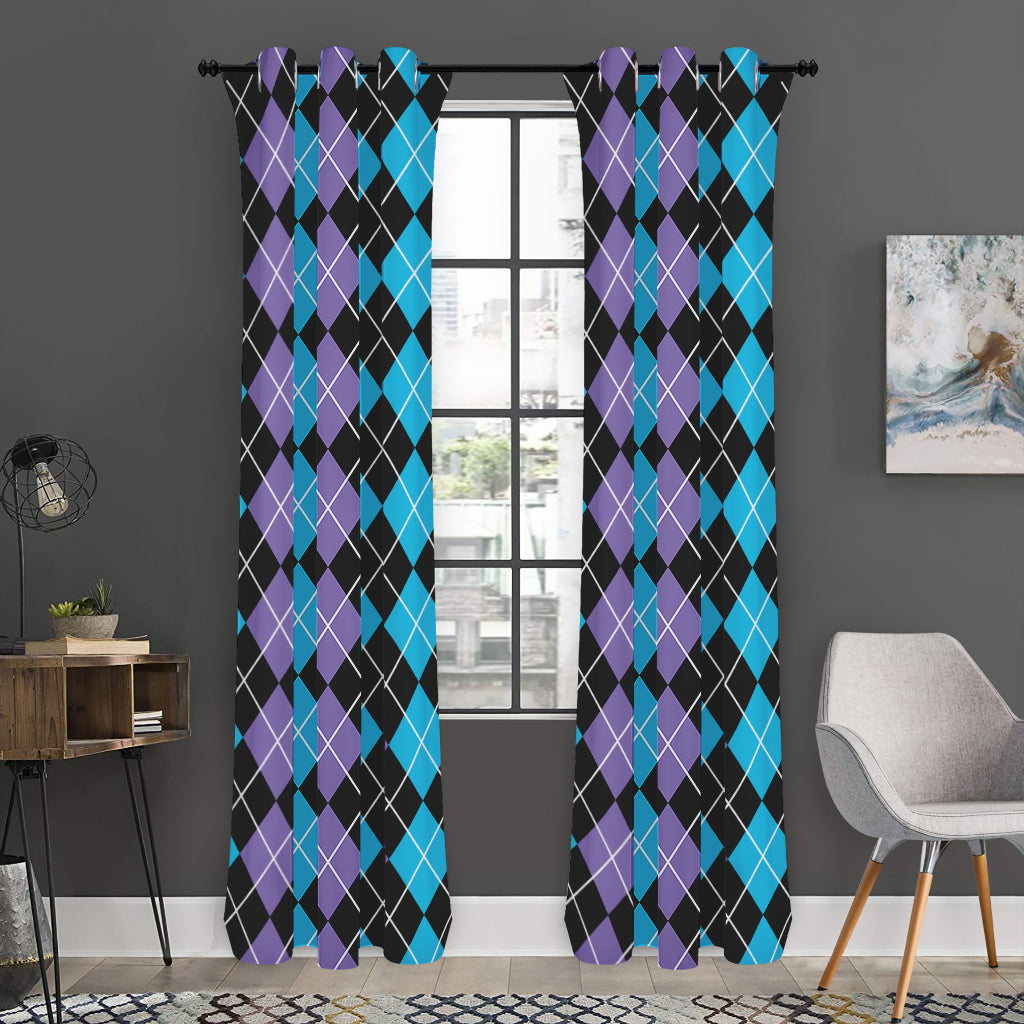 Black Purple And Blue Argyle Print Curtain