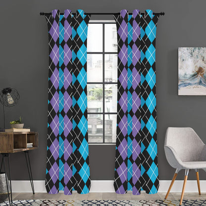 Black Purple And Blue Argyle Print Curtain