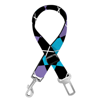 Black Purple And Blue Argyle Print Dog Seat Belt