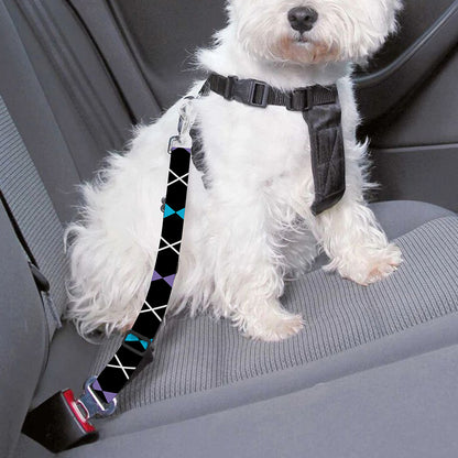 Black Purple And Blue Argyle Print Dog Seat Belt