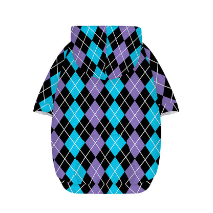 Black Purple And Blue Argyle Print Dog Zip Up Hoodie