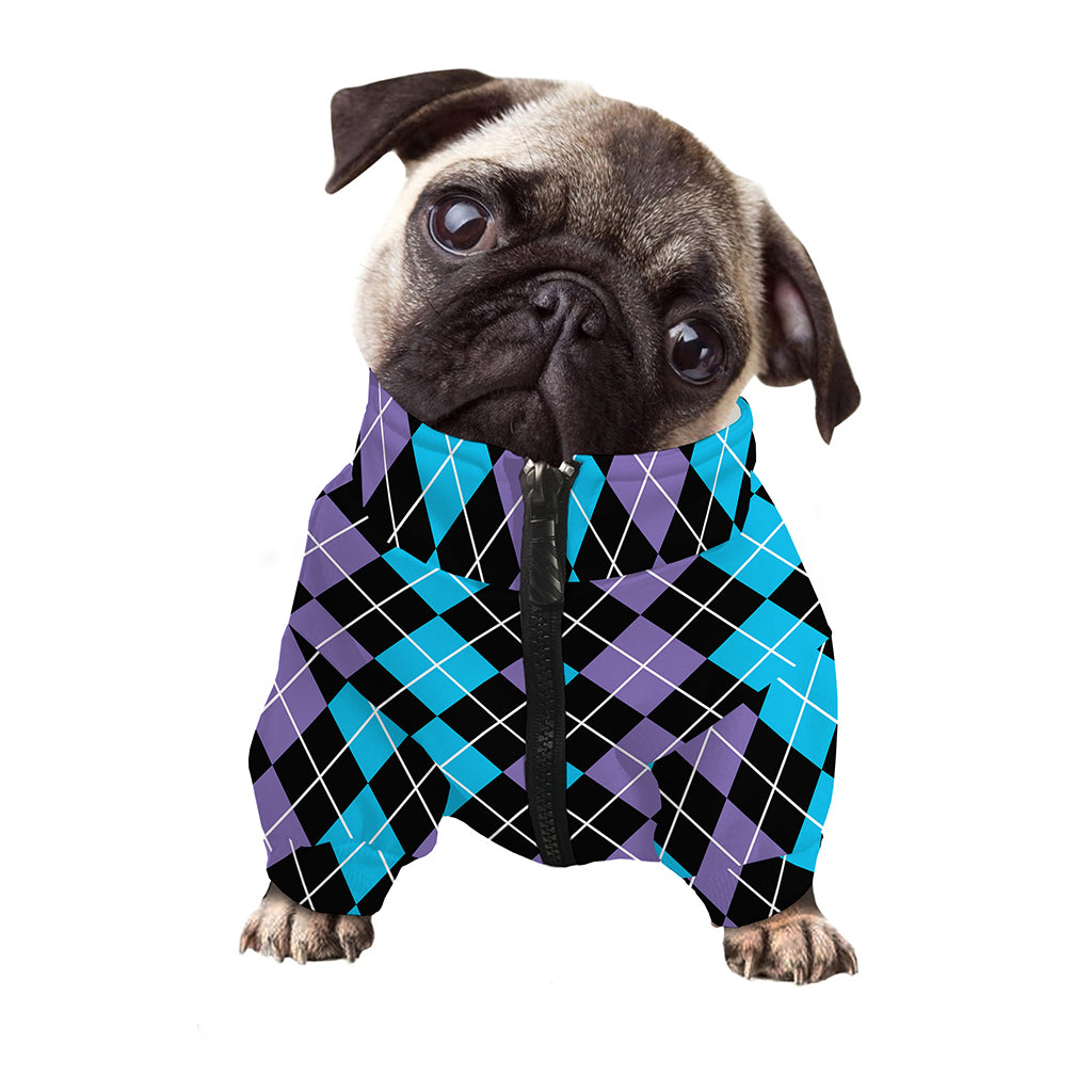 Black Purple And Blue Argyle Print Dog Zip Up Jacket