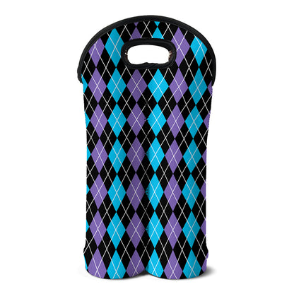 Black Purple And Blue Argyle Print Double Neoprene Wine Tote